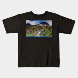 Nordfjord Waterfalls and Mountains, Norway Kids T-Shirt